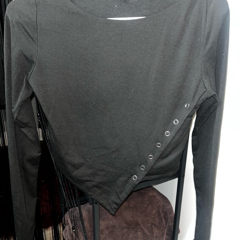 Fashion Nova Black Long Sleeve Asymmetrical Top